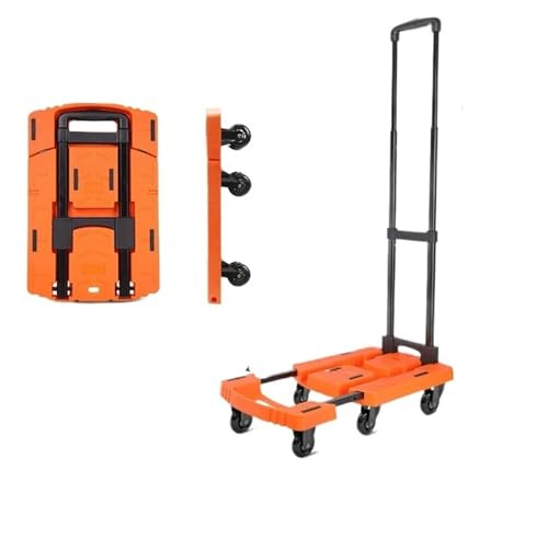 Faltbare Handkarre 200 kg Kapazität mit Rädern - Tragbarer Trolley für Einkauf, Transport, Werkstatt und Haushalt (Orange)