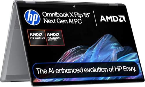 HP OmniBook X Flip | 16-inch 2-in-1 AI Laptop | 3K OLED Touchscreen (120Hz) | AMD Ryzen AI 7 350 | 16GB DDR5 RAM | 1TB SSD | WiFi 7 | Long 11-Hour Battery | Windows 11 | Meteor Silver/Grey