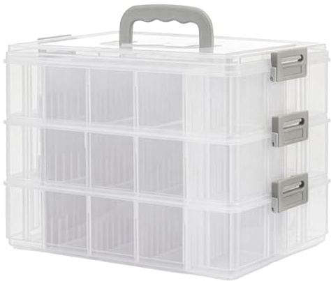 GREENSAPPIRE Stackable Plastic Storage Organizer Box with Adjustable Clear | Dividers Multi-Layer Portable Storage Case with Handle Clear Solid Compartments for Screws Beads Hardware Sorting Container
