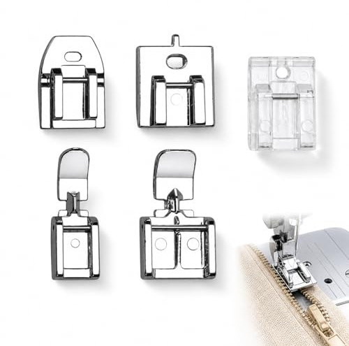 5 PCS Zipper Foot for Sewing Machine, Invisible Zipper Foot Presser Foot for Most Domestic Sewing Machines, Stainless Steel Sewing Machine Accessories for Precise Zip Sewing