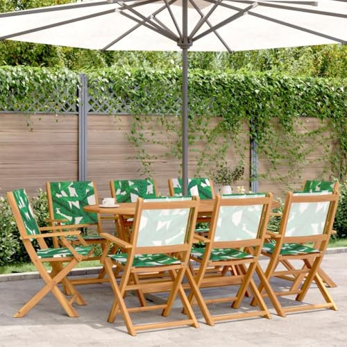 LoogCape Garden Chairs Foldable Pack of 8 Green with Fabric, Solid Acacia Wood, Weatherproof, with Armrest and Backrest, Ideal as a Balcony Chair, Patio Chair, Camping Chair for Outdoor Relax