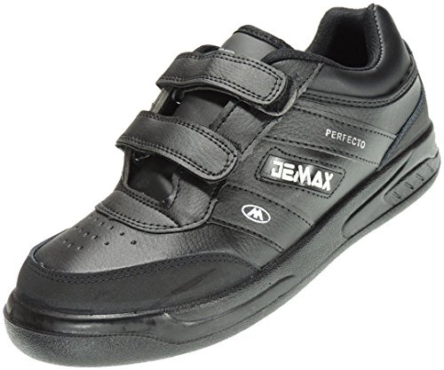 DEMAX P802 Zapatilla Deportiva Hombre Importación Velcro Piel Ancho Piso Llano Grueso Ligero Negro Talla 44