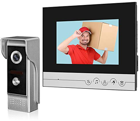 HFeng Videoportero 7 Pulgadas Transparente Pantalla Sistema de intercomunicación Unidades Timbre para Video casero Timbre de Puerta Cámara Visión Nocturna Máx. hasta 100 Metros