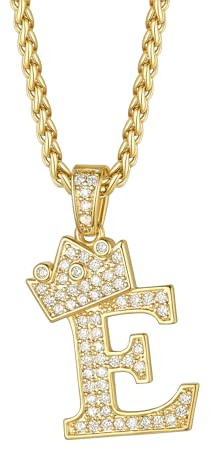 Richsteel Simulated Diamond Cubic Zirconia E Letter Pendant Necklace Men Women 18K Gold Plated Hip Hop Initial Name Jewelry,Gift for Christmas
