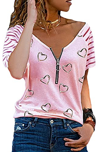 ORANDESIGNE Tee-Shirt Femme Sexy Été Tops Impression de Coeur Manches Court Épaules Dénudées Chic Haut Blouse T-Shirt Grande Taille