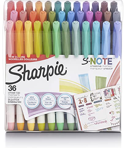Sharpie S-Note Creative Markers, Highlighters, Assorted Colors, Chisel Tip, 36 Count