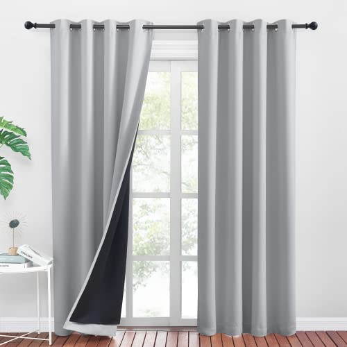PONY DANCE Vorhang Lichtundurchlässig Ösenschal 2er Set H 200 x B 140 cm Silbergrau, Thermovorhänge Kälteschutz Doppellagige Gardinen Verdunkelung Vorhänge für Schlafzimmer Türgardine