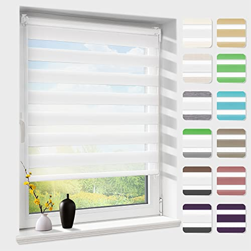 Doppelrollo klemmfix ohne Bohren, Duo Rollos für Fenster & Tür mit Bohren, Version 2025 Weiß B70 x H140cm (Stoffbreite 66cm), Fensterrollo lichtdurchlässig & verdunkelnd, Klemmrollo Sonnenschutz