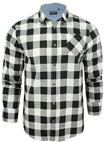 BRAVE SOUL Mens Jack Long Sleeve Check Shirt-White-M