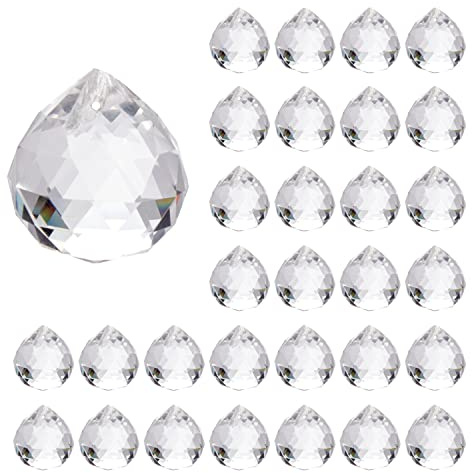 30 Pcs Prisme de Boule de Cristal Clair, Boule de Cristal Prisme Attrape Soleil Prisme pour Décoration de Maison Jardin Mariage Noël (20 mm)