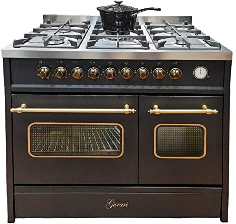 GURARI Gas Standherd GCH E 916 Bl R Gasherd 90 cm mit Elektro Backofen Range Coocker 89L | 8 Funktionen | Heißluft | Grill | 5 Hochwertige Brenner | 4 kw WOK | Erdgas/Propangas | inkl.Grillplatte
