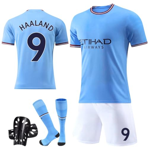 Maillot de football pour enfants,No 9 Maillot Ensemble,Hommes et Enfants Football Soccer Jersey Set,avec maillot,short,chaussettes,genouillères et porte-clés,Set De Maillot De Foot Enfant (HLD, 26)