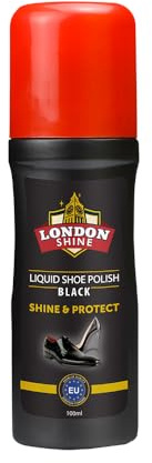 London Shine Black Liquid Shoe Polish with Sponge Applicator | Carnauba Wax | Instant Shine & Scuff Cover | Leather Shoes, Boots & Oxford | 100ml / 3.3 fl oz