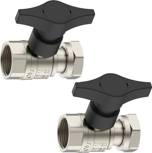 FERDOM FD301 Vanne à Bille 1(DN25) Avec Raccord Union. Matériau : Laiton, Finition Nickel, Bouton Ergonomique. Utilisation Recommandée Avec Les Filtres FERDOM. Et Pour d'Autres Installations de 1.