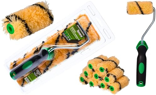 ToolSpace 10 Pezzi Rullo per Pittura - 7 cm Rulli Set Poliacryl con Pelo Lungo - Rulino per Verniciatura Verniciare - Ricambio con Manico per Porte - Kit Pitturare Pareti Interni Esterni - Superfici