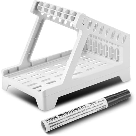 Fentar Label Holder for Thermal Label Roll and Fanfold Labels, Label Dispenser for 6x4 Label, Thermal Label Printer Accessory, with Cleaning Pen, Thermal Label Holder for Desktop Label Printer (White)