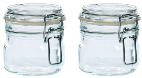 Acan Tradineur - Pack de 2 tarros herméticos de Vidrio Primizie con Junta de Goma, Bote, Frasco Multiusos con Cierre, conservas, legumbres, Pasta, Cereales (200 ml - 8 x 7,2 cm)