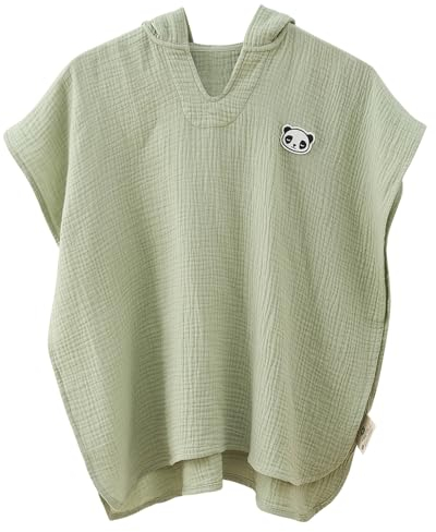 ALAVYA HOME® Premium 60x60 Unisex Bademantel Kinder mit Kapuze - Badehandtuch - 100% musselin Bio-Baumwolle - OEKO TEX Standard 100 - flauschiges Frottee - Khaki