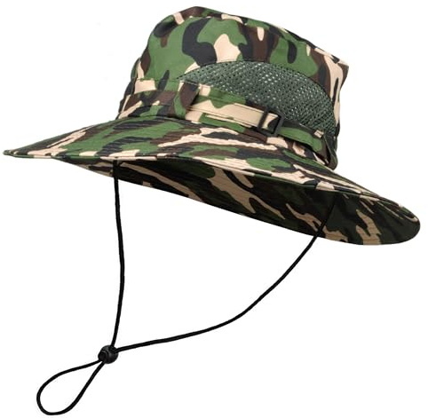 TOUTACOO, Sombrero de ala Ancha, Hombre, Mujer, protección UV, Ajustable, Plegable, Gorro de Monte, Jungla, Safari, Estampado Militar (01-Camuflaje Ejército Arena/Verde)
