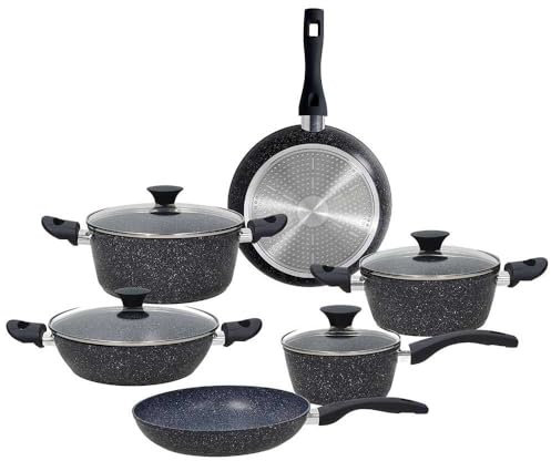 Tognana, Black Gemstone, batteria pentole e padelle 10 pezzi, alluminio, nero
