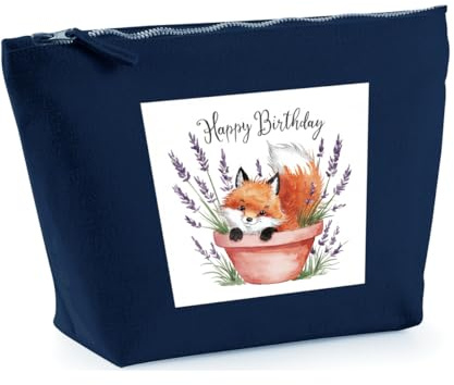 Hippowarehouse Happy Birthday Cute Fox Plant Pot Lavender Watercolour Printed Make up Cosmetic wash Bag 18x19x9cm