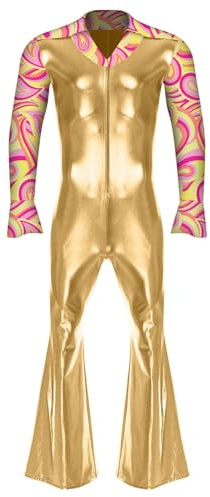 ranrann Discodräkt för män, sparkdräkt, metallisk kostym, halloweendräkt, S-4XL