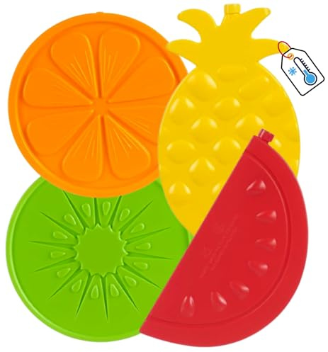 Andinus Lot de 4 accumulateurs de froid en forme de fruits - refroidisseurs, parfaits pour réfrigérateur portable et congélateur, cadeau original