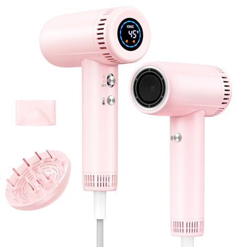 Phon Capelli Ionico - Asciugatura Rapida in 1 Minuto, 160000 RPM Asciugacapelli Professionale ad Alta Velocità, 500 Milioni di Ioni Negativi Anticrespo, 9 Regolazioni Temperatura, per Viaggio Casa