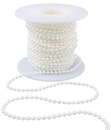 CABODYALS 13 m di Catena di Perle A Palline Perle Bianche Floreali Fili di Perline Ghirlande di Perline Finte Rotonde Rocchetti di Filo di Plastica Artificiale Catene per Alberi di Natale Decorazioni