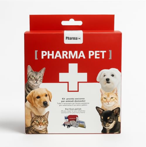 PHARMA+SPORT Kit Pharma Pet Pronto Soccorso Animali Domestici | Pet Bag Portatile per Cani e Gatti | Borsa Tascabile Completa con Garze, Cerotti, Pinzetta Togliezecche e Coperta Isotermica