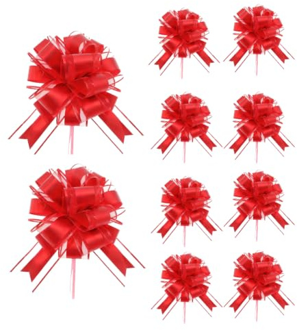 Lifgwas - Lote De 10 Lazos Grandes (25cm), Rojos Lazo Regalo, Tirar Manualmente En Un Lazo, para Regalo De Boda, CumpleañOs, Embalaje De Regalo