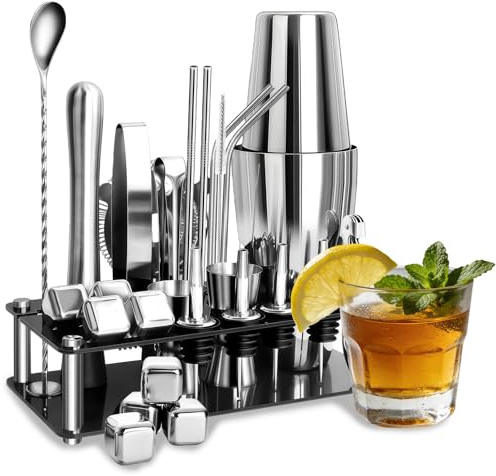 Set da 28 shaker per cocktail, 750 ml, in acciaio inox, kit per la preparazione di cocktail, completo di accessori professionali per la creazione di cocktail, per casa, bar, feste e compleanni