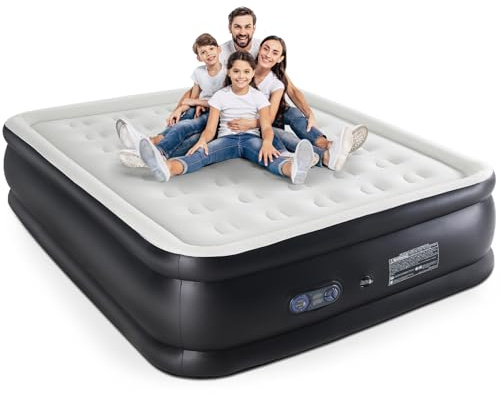 DUMOS Queen Air Mattress - 16 Inflatable Blow Up Airbed with Built-in High Capacity Pump, Double Height, Non-Slip Bottom Design, Weight Capacity 660 lbs Air Bed for Home or Camping