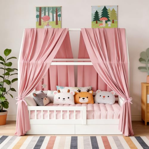 Yuragim Dosel De Cama De Casa, Dosel De Algodón Y Muselina, 2 Piezas, Decoración Para Niñas Y Niños, Suave Y Transpirable, Color Altrosa, Tamaño 270 X 67 Cm