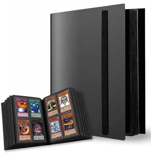 KORVORIA Raccoglitore Carte 160 Tasche, Album Carte Collezionabili a 4 Scomparti ad Inserimento Laterale, Porta Carte Impermeabile con Elastico Compatibile con Carte TCG Gioco, Nero