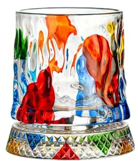 Genérico de vidrio de whisky giratorio – Base pesada de 360 grados | Vaso de cóctel pintado de 270 ml – para helado de ron Bourbon | Hombres Parejas Barrel Home Bar Colección Regalo