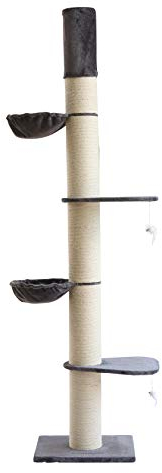 Clamaro 'Athen' XXL Katzenbaum deckenhoch höhenverstellbar (grau), Katzen Kratzbaum extra groß mit Ø20 cm Sisal Säulen, 2 Liegeplätzen und 2 Liegemulden - Maße (B/T/H): 50x60x240-275 cm (B-Ware)