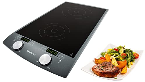 HYUNDAI Induktionskochfeld IND 233 I 2900 W I 180min Timer I Glaskeramik I Tragbare Doppel-Induktionskochplatte