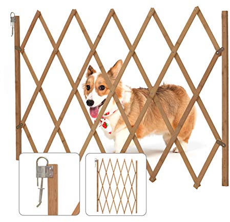 Trintion Hundeabsperrgitter Ausziehbar Hunde Absperrgitter Treppengitter Verstellbar Holz Hundezaun für Garten 60-108cm