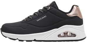 Skechers Women's Uno - Shimmer Away Sneaker, Black Durabuck Rose Gold Duraleather Trim, 5.5 UK