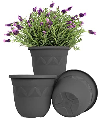 Plastard Übertopf 3er Set Durchmesser 35 cm Anthrazit Blumentopf für Innen und Außen aus Kunststoff Pflanztopf für Balkon Terrasse Pflanzkübel Kräutertopf