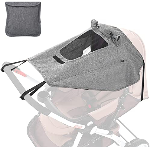 Sonnensegel für Kinderwagen mit UV Schutz 50+,Kinderwagen Verstellbar Sonnensegel Universal mit Sichtfenster & Extra Breite Schattenflügel,Double Layer Fabric,Wasserdicht Staubdicht Winddicht