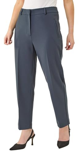 Roman Straight Leg Stretch Trousers for Women UK Ladies Work Office Smart Suit Pants Slacks Cigarette Tailored High Elasticated Waist Ankle Grazer Slim Angela - Grey Short (25 inch) - Size 12