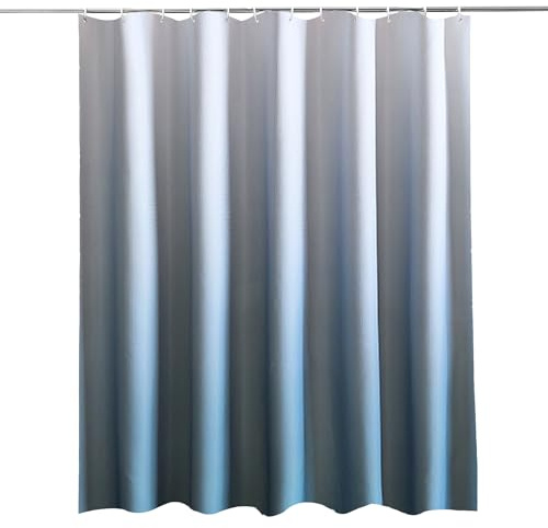 Trimming Shop Gradient Shower Curtain for Bathroom, Blue & White, 180x180cm | Mould Proof and Mildew Resistant Washable Polyester Fabric Modern Bath Curtains with 12 Hooks
