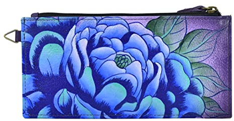 Anna by Anuschka Handbemalte Damen-Geldbörse aus echtem Leder, Edle Pfingstrose, Aubergine, Einheitsgröße