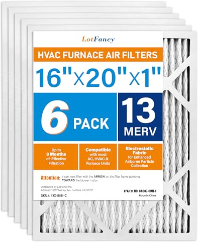 LotFancy 16 x 20 x 1 Luftfilter, MERV 13 AC Ofenfilter, 6 Stück gefaltete Klimaanlage HVAC Filter (tatsächliche Größe: 40 x 50 x 1 cm)