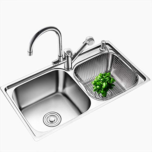 Appareils de bain Cuisine Double évier Évier à vaisselle en acier inoxydable Lavabo Fruits Nettoyage Piscine Salle de bain Lavabo Vaisselle Nettoyage Lavabo Lavabo Double Bol (Color : Silver, Size :