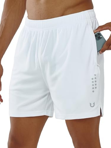 NORTHYARD Men's 5 Athletic Running Shorts Workout Gym Quick Dry Shorts Lightweight Mesh Tennis Shorts for Men Exercise White