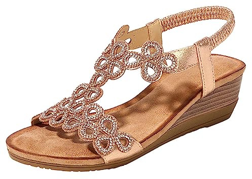 Diamante Wedge Sandals for Women Ankle Strap Peep Toe Slip On Summer Slingback Wedges Sandals Shoes