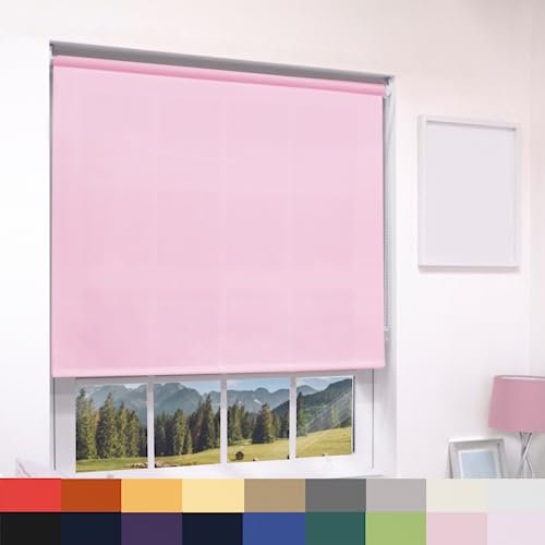 Made To Measure Deluxe Daylight Roller Blinds Light Filtering Premium Fabric Easy Fit Metal Brackets Bedroom Living Room Office Child Safe 160cm Length Trimmable Pink 180cm